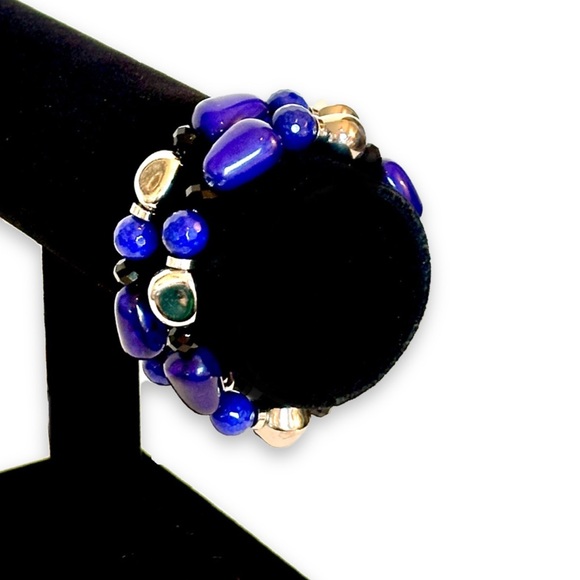 CHICO’s Polished Silver & Brilliant Blue Beaded Stretch Bracelets | NWOT - Picture 8 of 8